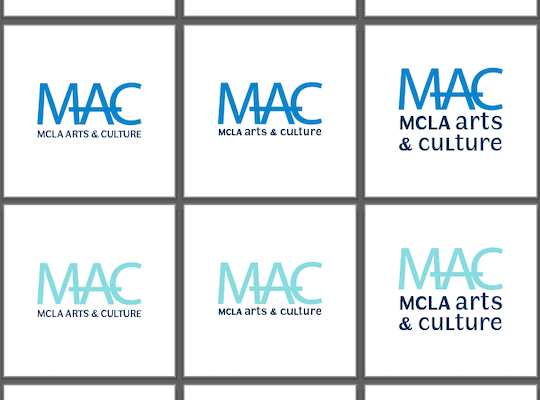 Drafts of the MAC logo with different colors and fonts